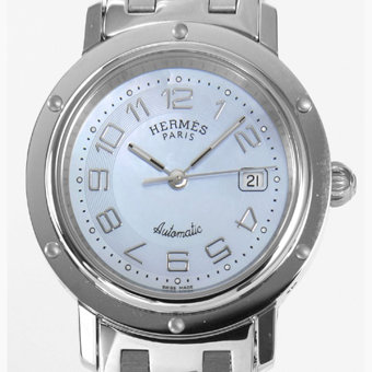 HERMES エルメス レプリカ クリッパー CL5.410.213/3831 オートマチック ナクレ ブルーシェル ボーイズ プッシュ式バックル